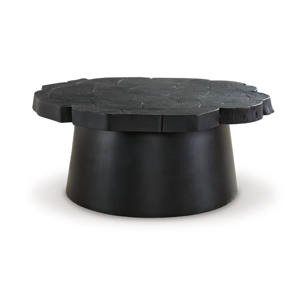 Ashley Wim Coffee Table | Live Edge Black Acacia Wood | Metal | Round 42"