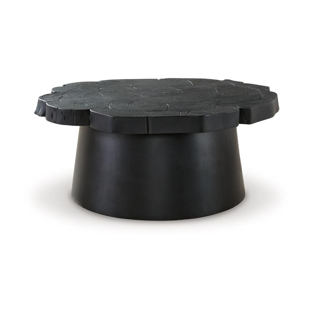 Ashley Wim Coffee Table | Live Edge Black Acacia Wood | Metal | Round 42’’ BM327397