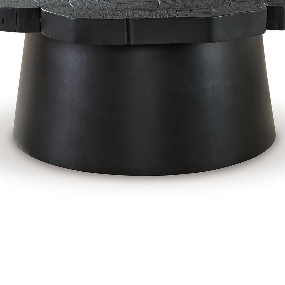 Ashley Wim Coffee Table | Live Edge Black Acacia Wood | Metal | Round 42’’ BM327397