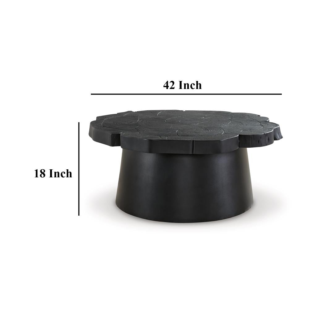 Ashley Wim Coffee Table | Live Edge Black Acacia Wood | Metal | Round 42’’ BM327397