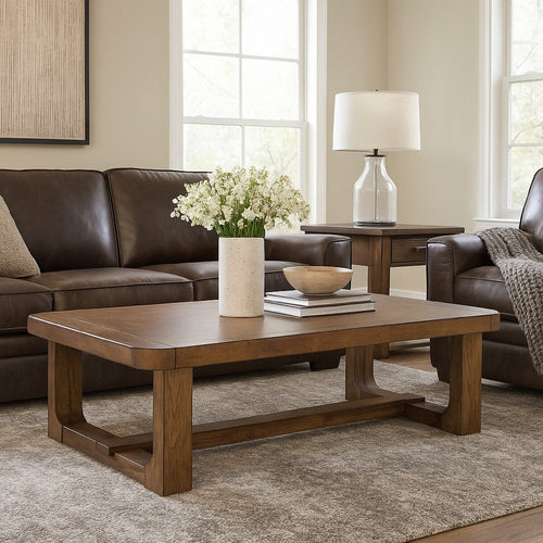 Ashley Cabal Coffee Table | Light Brown Hardwood Frame | Rectangular 34"