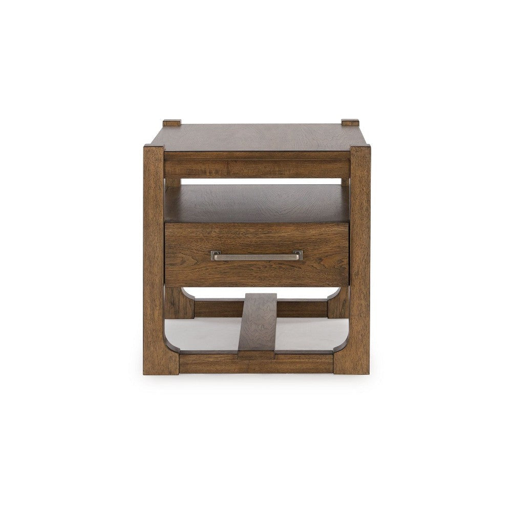 Ashley Cabal Square Side End Table | Drawer | Shelf | Light Brown Wood | 24’’ BM327399