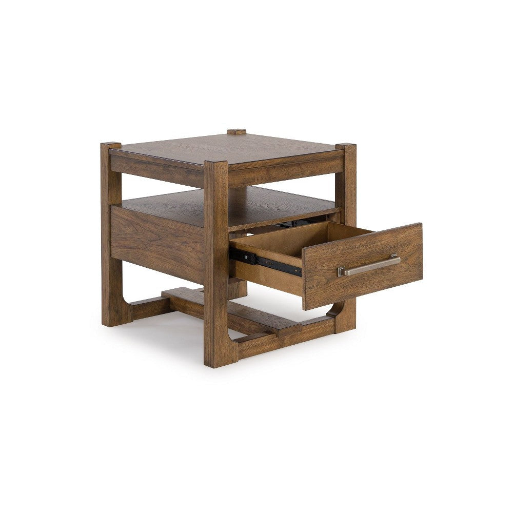 Ashley Cabal Square Side End Table | Drawer | Shelf | Light Brown Wood | 24’’ BM327399