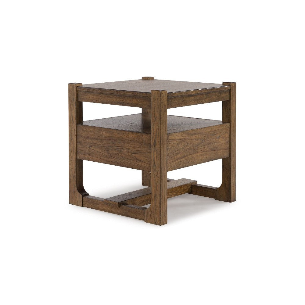 Ashley Cabal Square Side End Table | Drawer | Shelf | Light Brown Wood | 24’’ BM327399