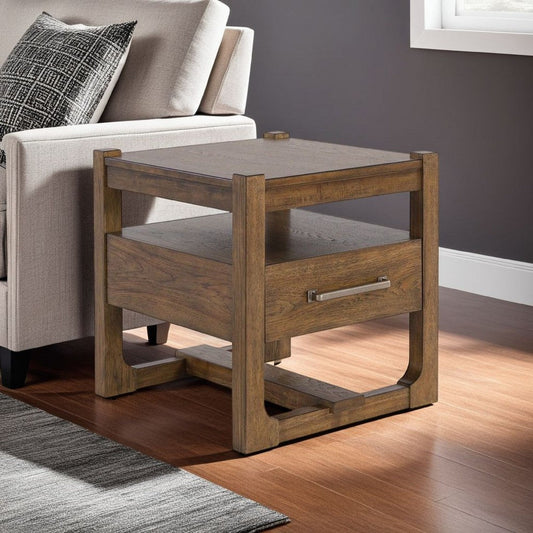 Ashley Cabal Square Side End Table | Drawer | Shelf | Light Brown Wood | 24"