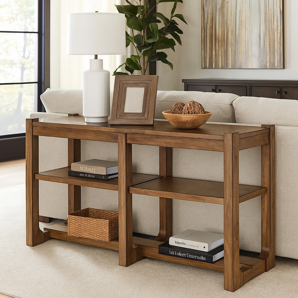 Ashley Cabal Sofa Table | Open Shelf | Light Brown Wood | Rectangular 65"