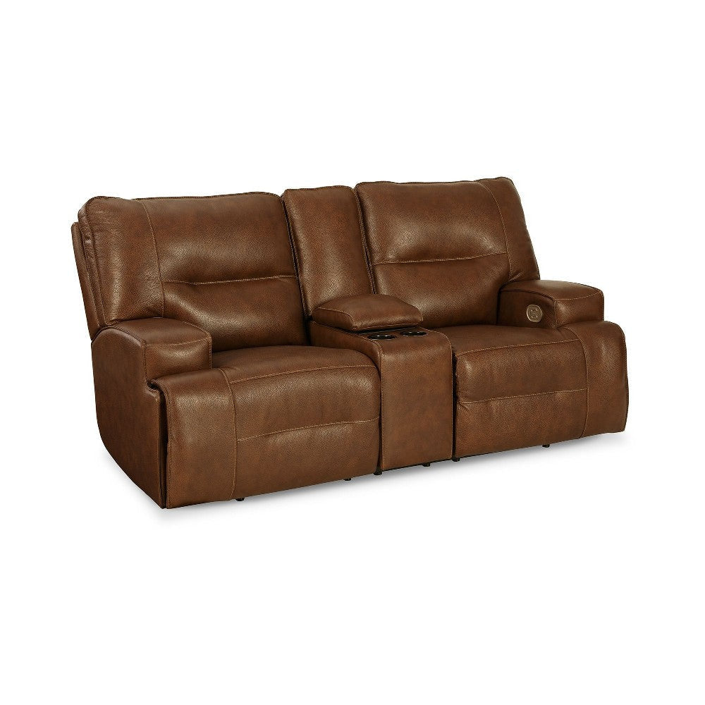 Ashley Cesca Power Recliner Loveseat | Plush Auburn Brown Real Leather | 82’’ BM327406