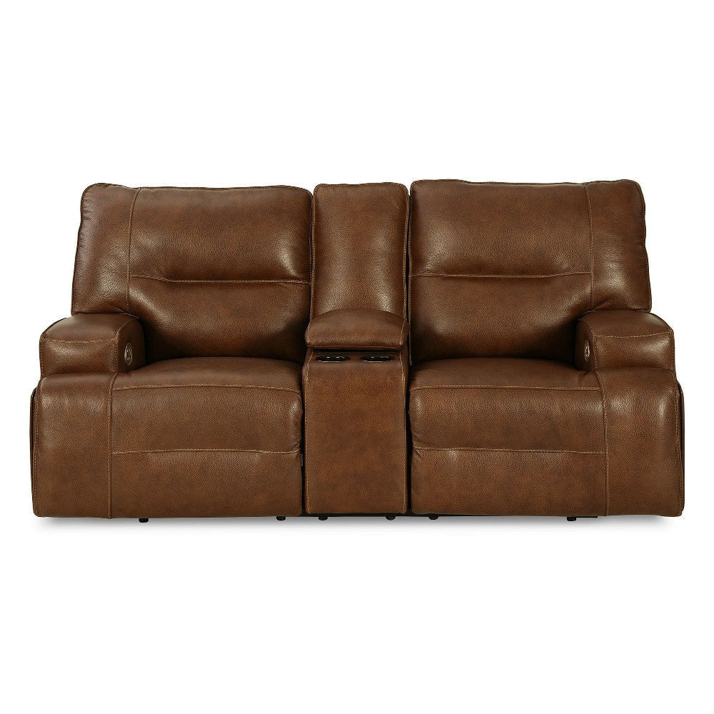 Ashley Cesca Power Recliner Loveseat | Plush Auburn Brown Real Leather | 82’’ BM327406
