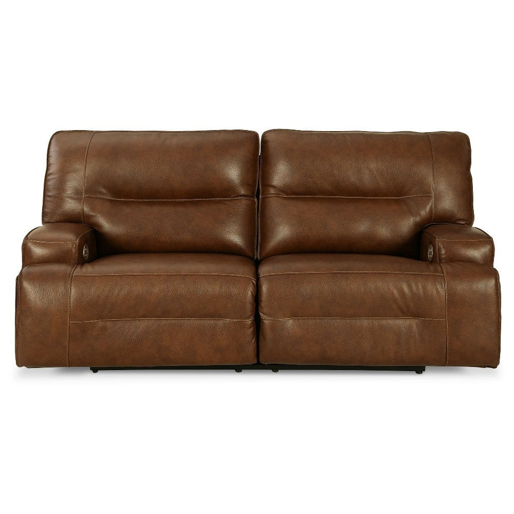 Ashley Cesca Power Recliner Sofa | Plush Auburn Brown Real Leather | 84’’ BM327407