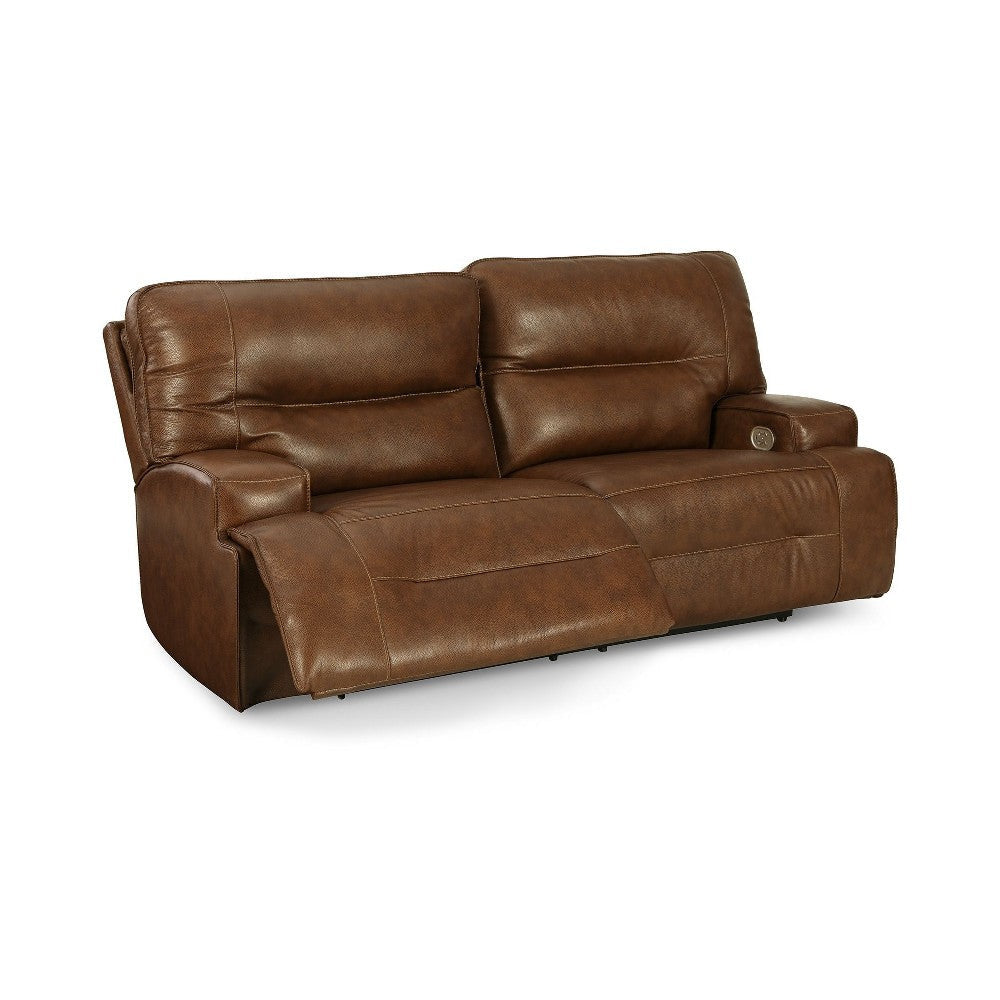 Ashley Cesca Power Recliner Sofa | Plush Auburn Brown Real Leather | 84’’ BM327407