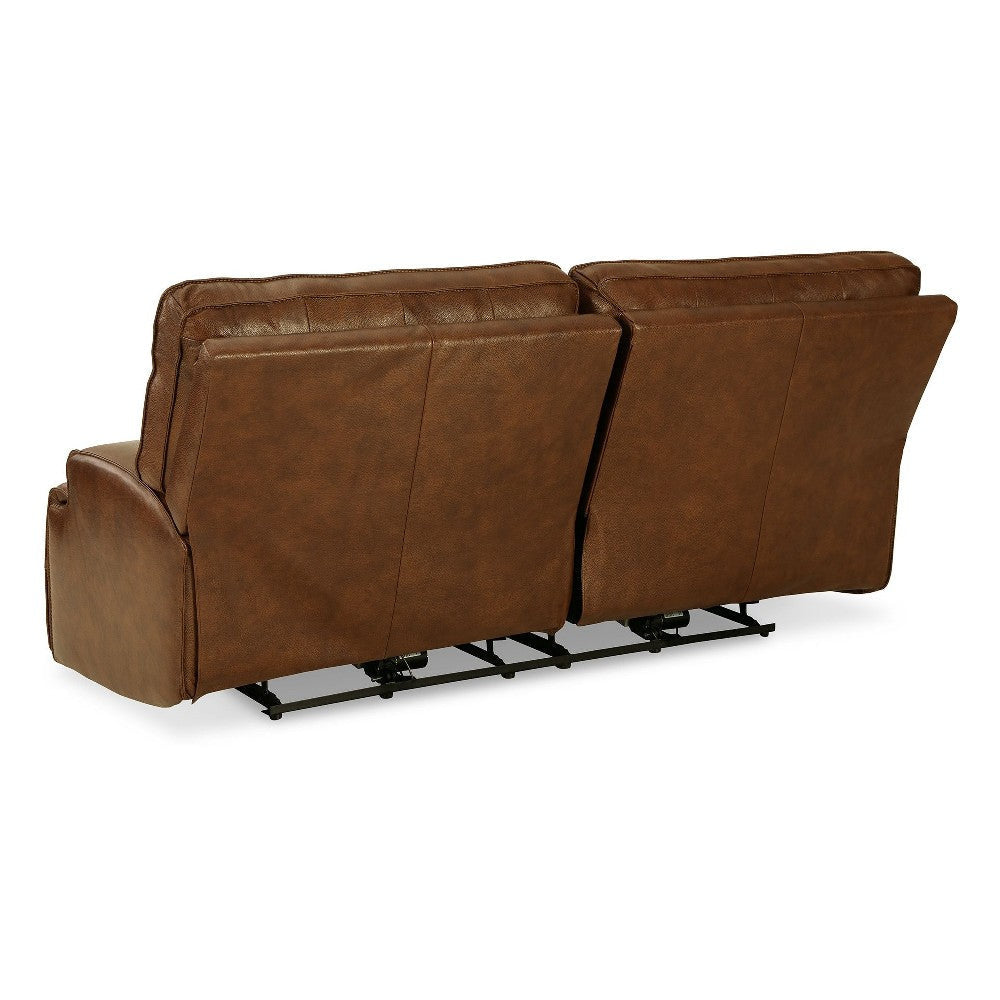 Ashley Cesca Power Recliner Sofa | Plush Auburn Brown Real Leather | 84’’ BM327407