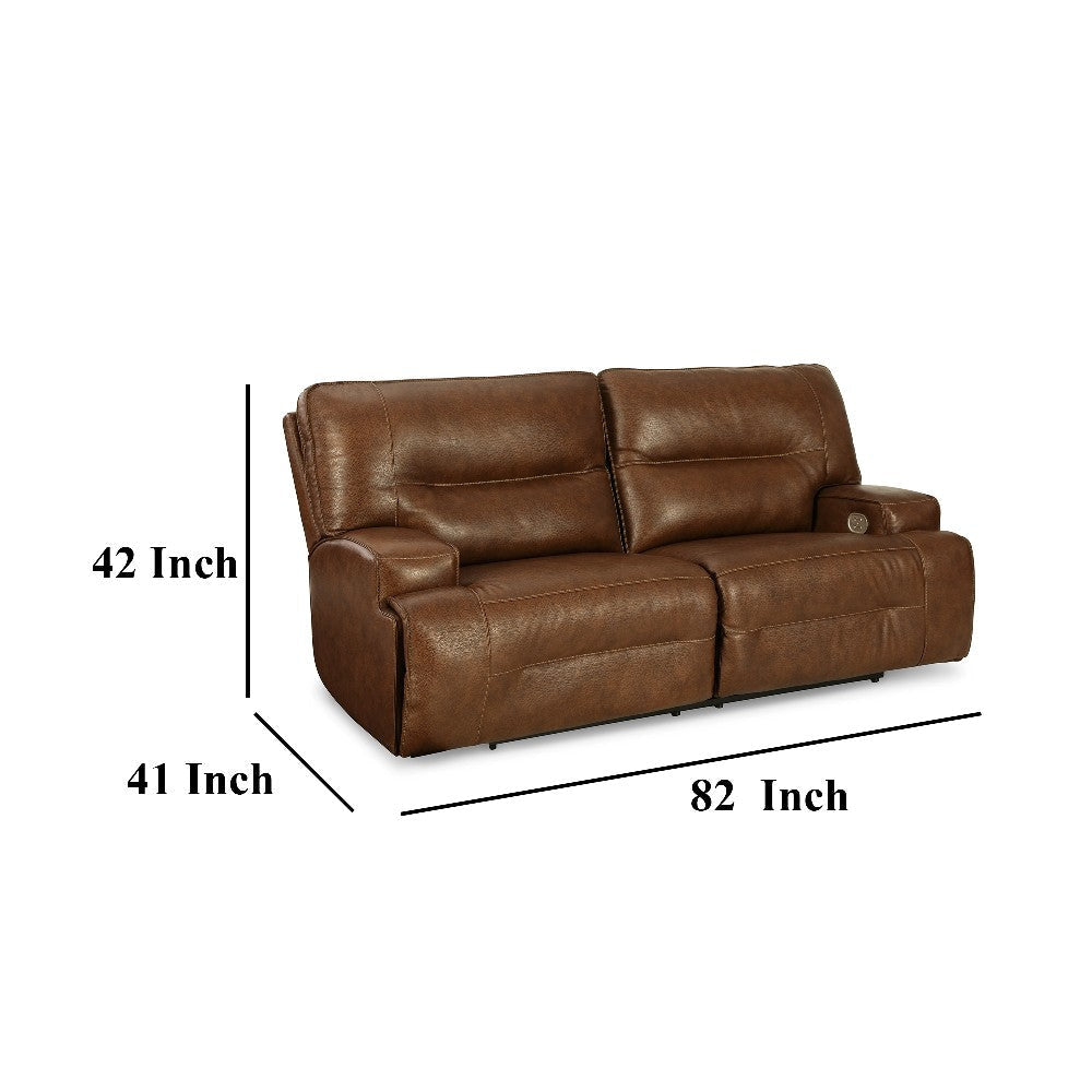 Ashley Cesca Power Recliner Sofa | Plush Auburn Brown Real Leather | 84’’ BM327407