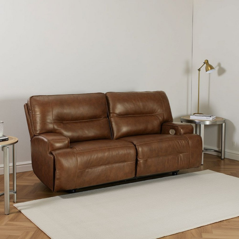 Ashley Cesca Power Recliner Sofa | Plush Auburn Brown Real Leather | 84"