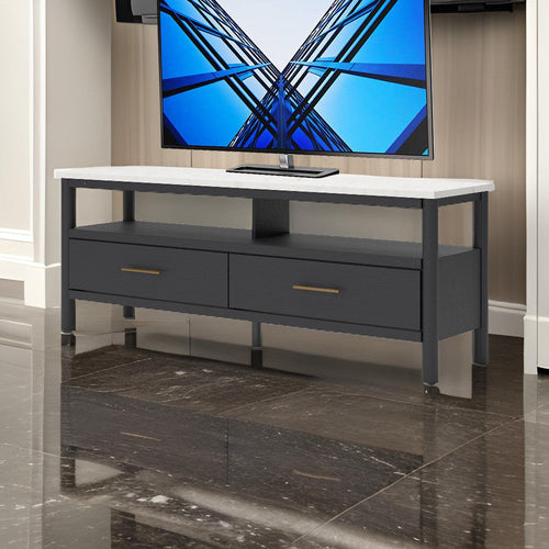 Ashley Mooran Large TV Media Console | Shelf | 2 Drawers | Black | White 71"