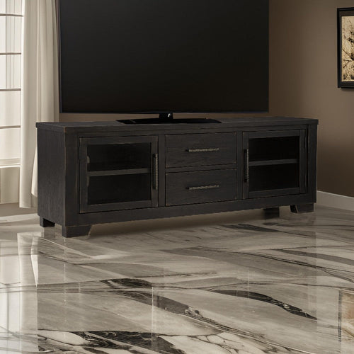Ashley Galli Large TV Media Console | 2 Drawers | 4 Shelf | Black Wood | 80"