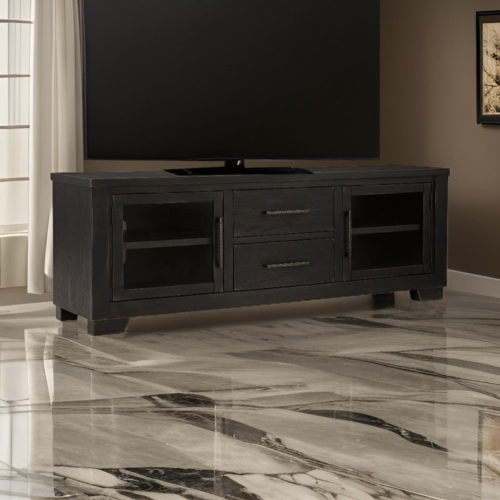 Ashley Galli Large TV Media Console | 2 Drawers | 4 Shelf | Black Wood | 80"