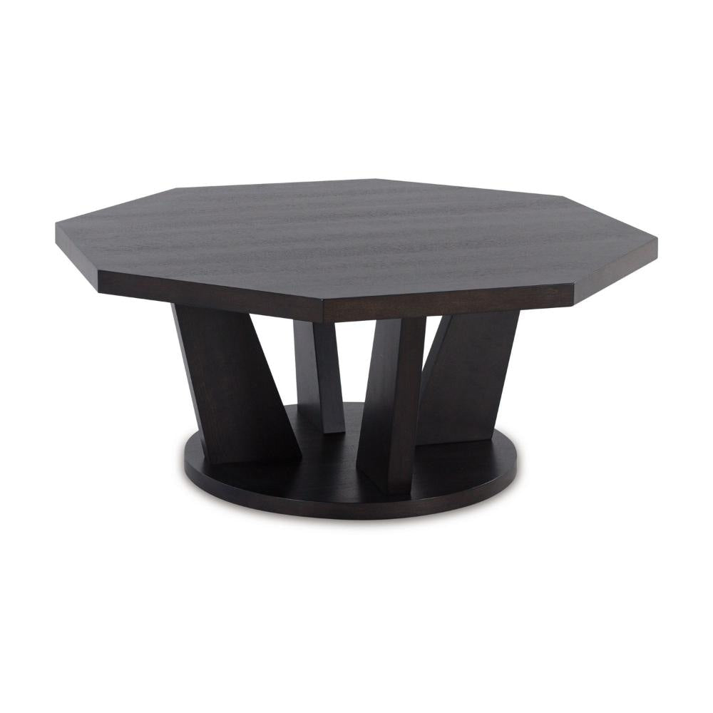 Ashley Chloe Cocktail Coffee Table | 40" Octagon Dark Espresso Brown Wood