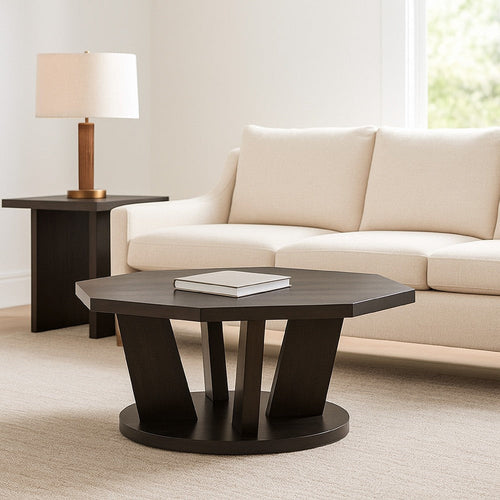 Ashley Chloe Cocktail Coffee Table | 40" Octagon Dark Espresso Brown Wood