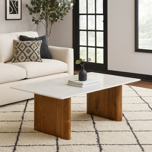 Ashley Wrenn Cocktail Coffee Table | Marble | Rectangular 48" Brown Wood