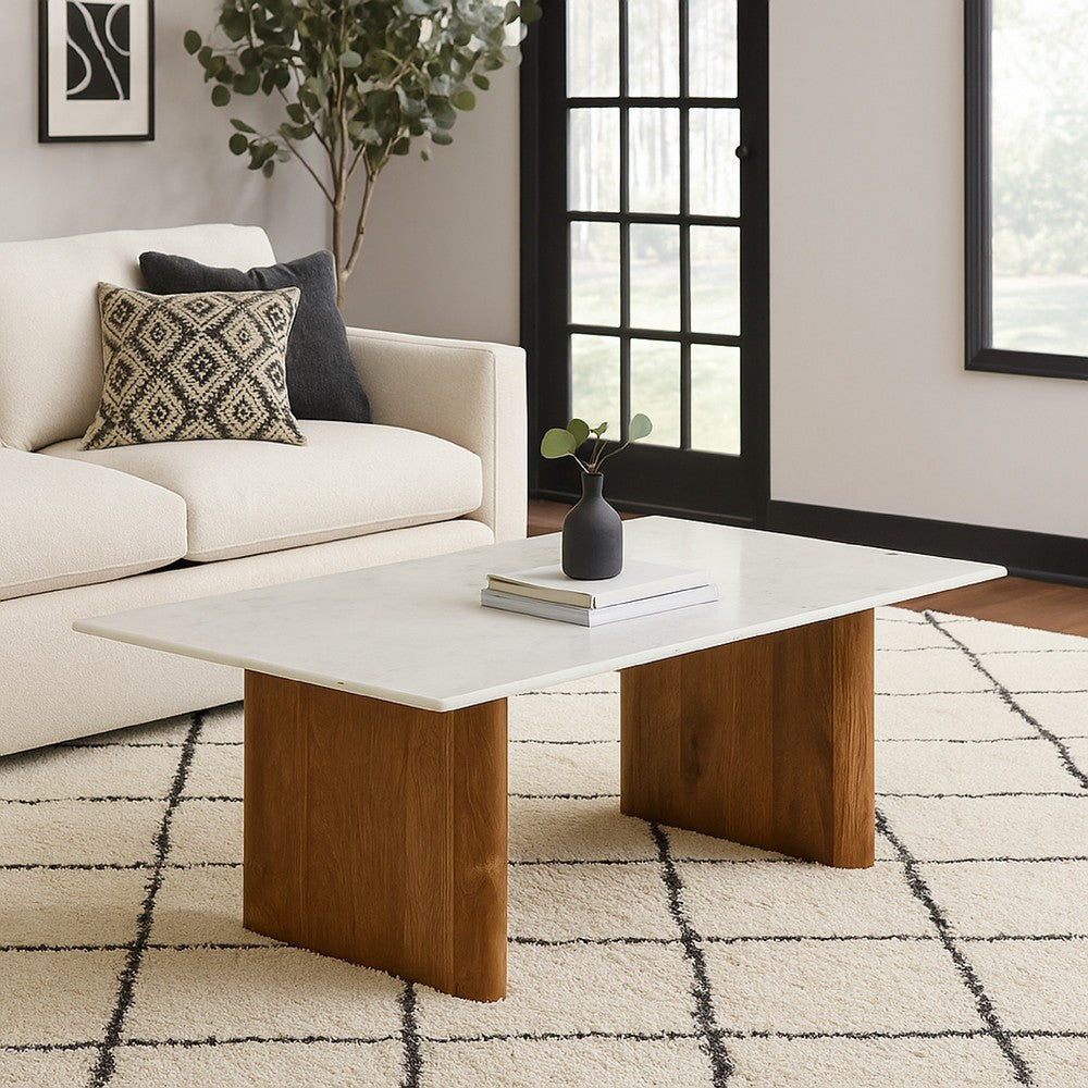 Ashley Wrenn Cocktail Coffee Table | Marble | Rectangular 48" Brown Wood
