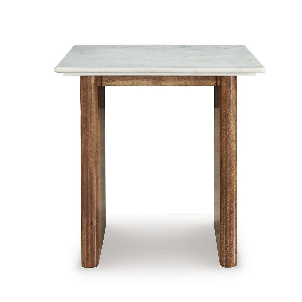 Ashley Wrenn Side End Table | Marble Top | 24’’ Rectangular Brown Mango Wood BM327428