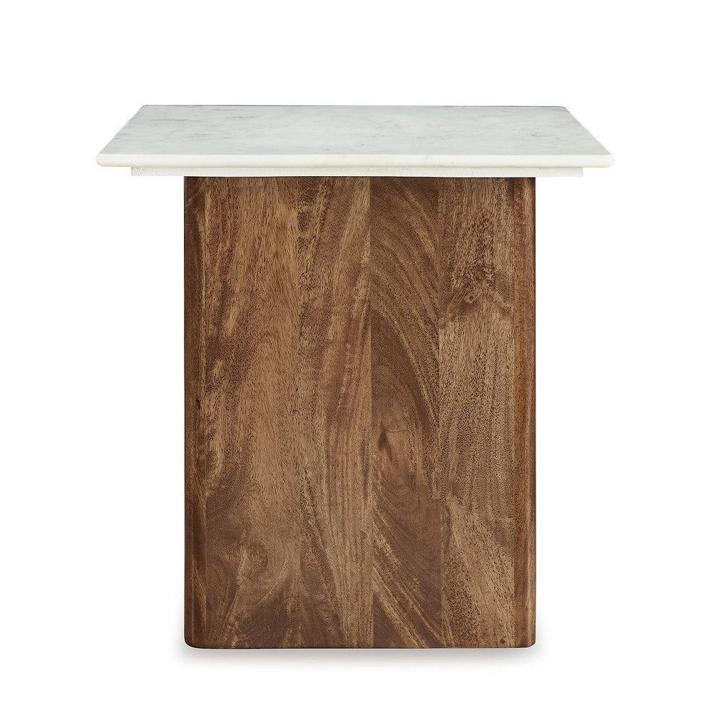 Ashley Wrenn Side End Table | Marble Top | 24’’ Rectangular Brown Mango Wood BM327428