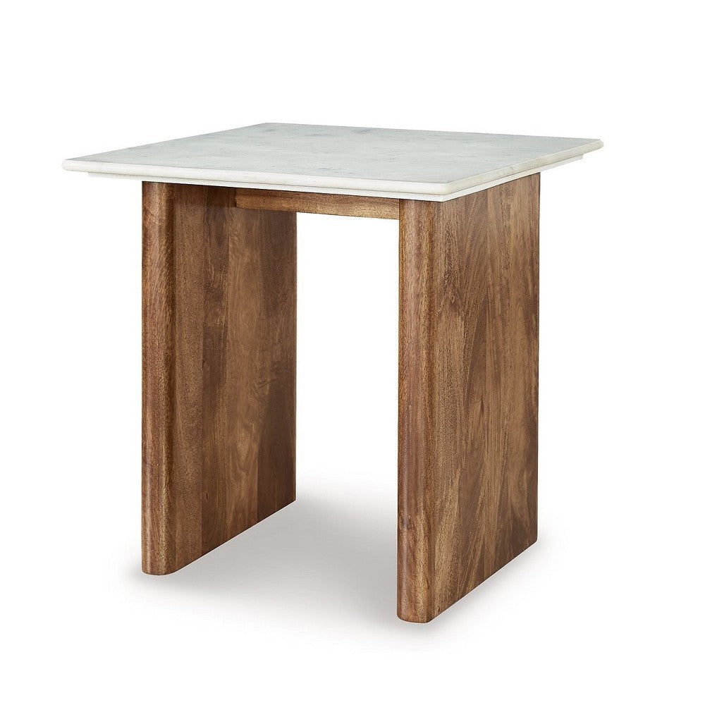 Ashley Wrenn Side End Table | Marble Top | 24’’ Rectangular Brown Mango Wood BM327428