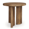 Ashley Anny Side End Table | Round Curved Plinth 24" Warm Brown Oak Veneer