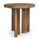 Ashley Anny Side End Table | Round Curved Plinth 24" Warm Brown Oak Veneer