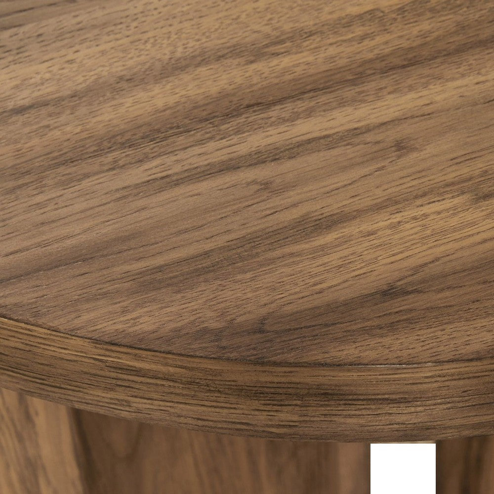 Ashley Anny Side End Table | Round Curved Plinth 24’’ Warm Brown Oak Veneer BM327431