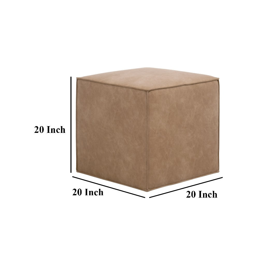 Accent Ottoman 20 Inch Square Cube Design Plywood Brown Finish BM327436