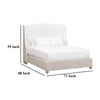 Leo Queen Size Bed Wingback Design Solid Oak Beige Upholstery