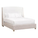 Leo King Size Bed, Wingback Design, Solid Oak, Beige Upsholstery