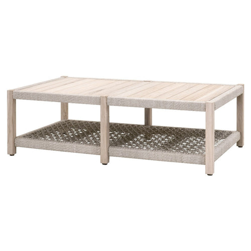 Xim Patio Outdoor Coffee Table, 56 Inch  Taupe Rope, Gray Teak