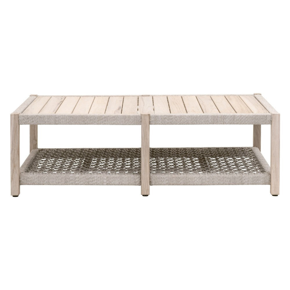Xim Patio Outdoor Coffee Table 56 Inch Taupe Rope Gray Teak BM327442