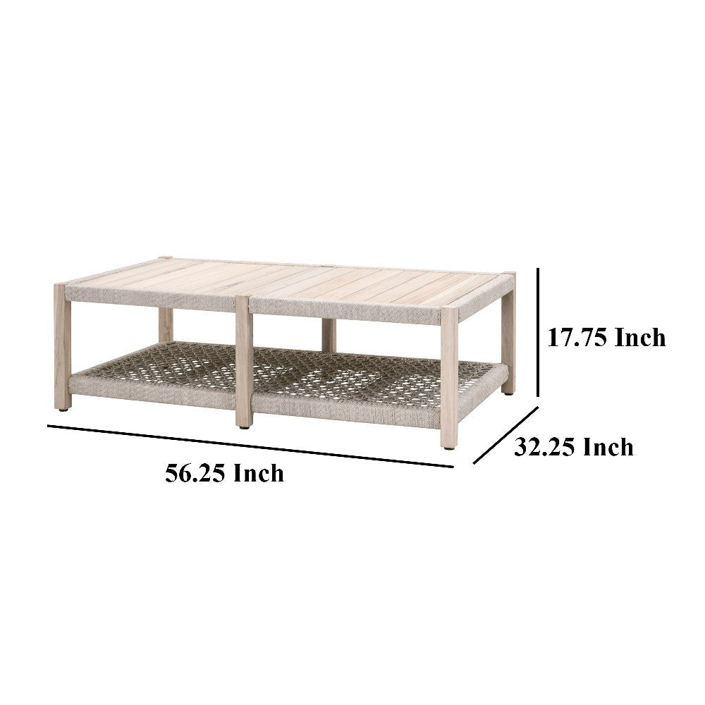 Xim Patio Outdoor Coffee Table 56 Inch Taupe Rope Gray Teak BM327442