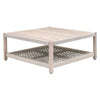Xim Patio Coffee Table, 42 Inch Square, Slatted, Taupe Rope, Gray Teak