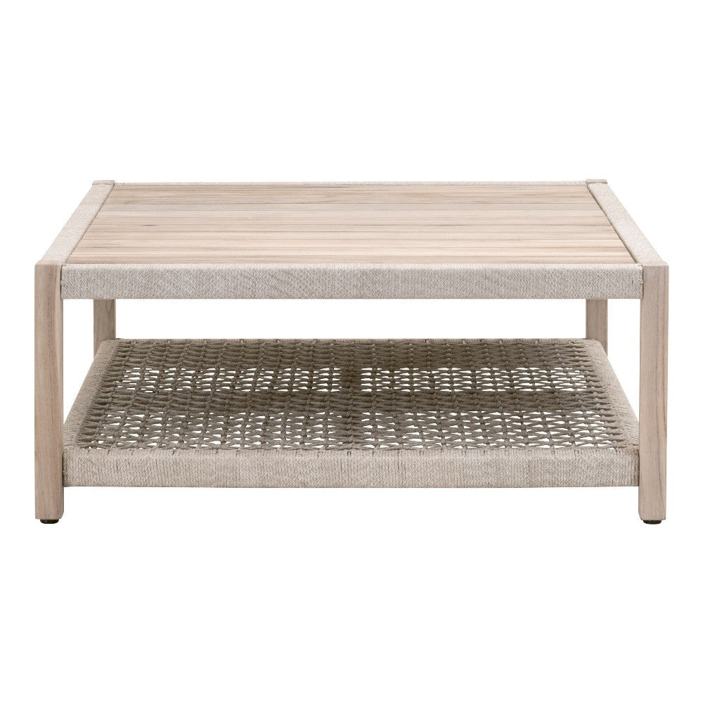 Xim Patio Coffee Table 42 Inch Square Slatted Taupe Rope Gray Teak BM327443