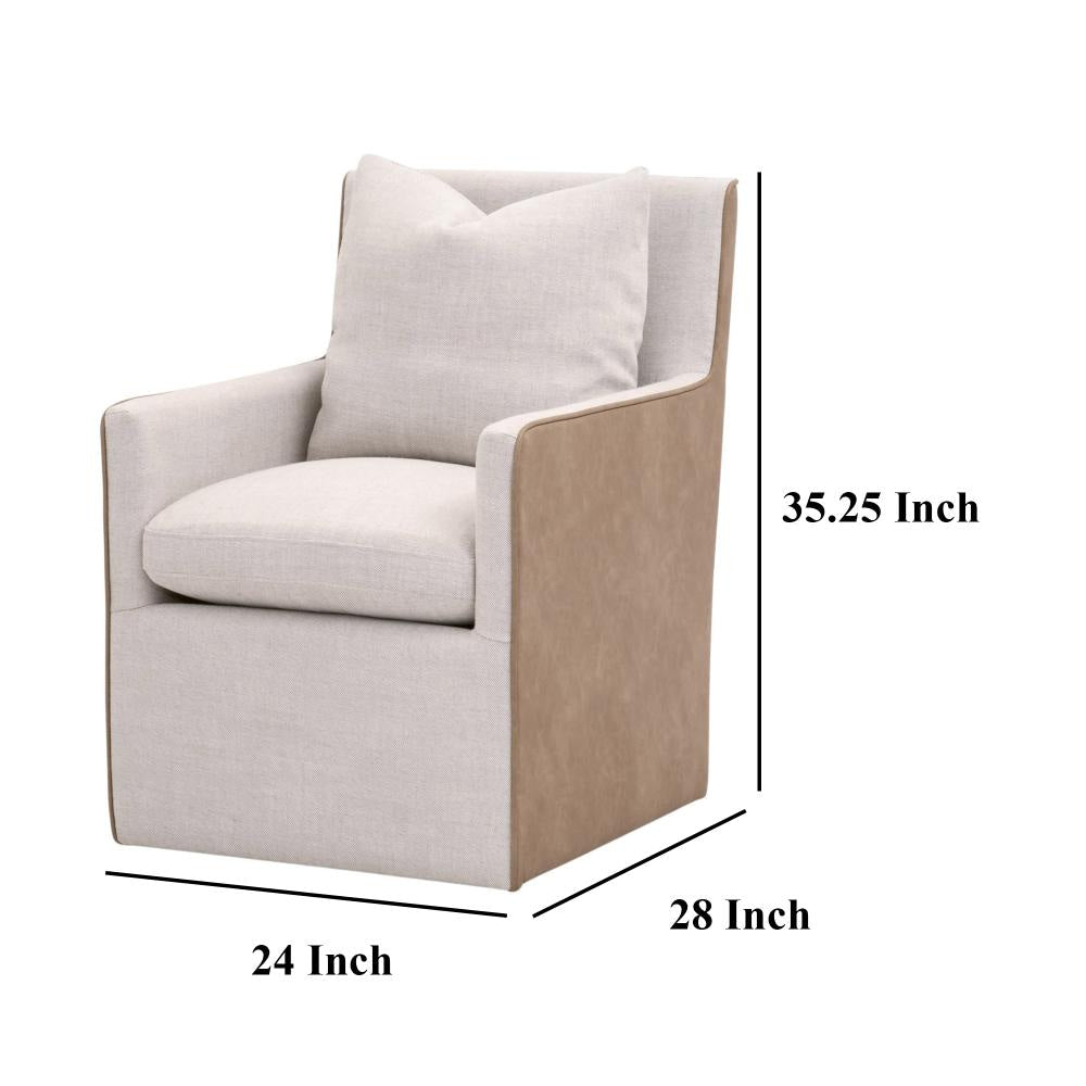 Ray Dining Armchair w Caster Wheels Ashwood Plush White Throw Pillow BM327446