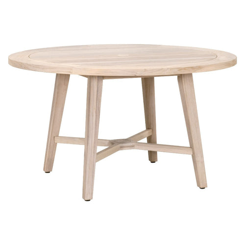 Outdoor Dining Table, 54 Inch Round Slat Top Design, Teak Wood Gray