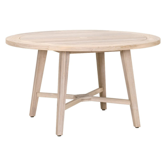 Outdoor Dining Table, 54 Inch Round Slat Top Design, Teak Wood Gray
