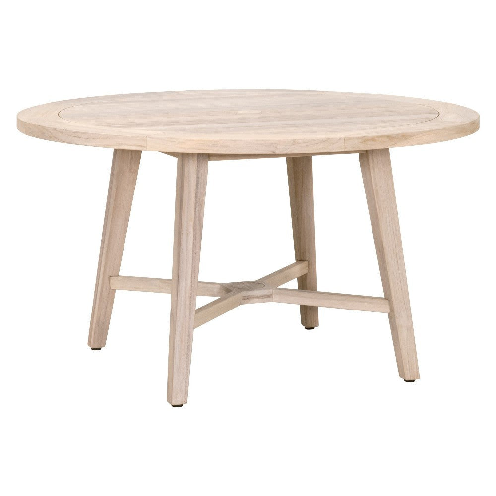 Outdoor Dining Table, 54 Inch Round Slat Top Design, Teak Wood Gray