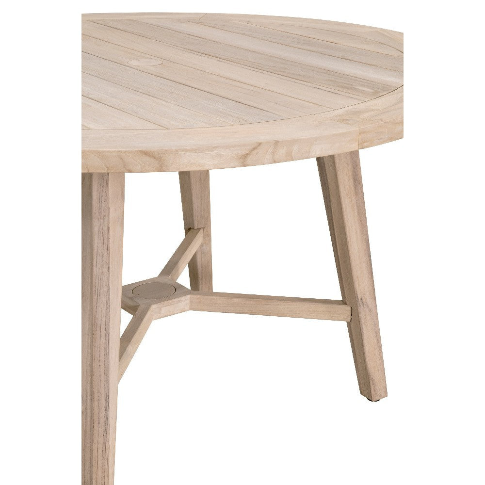 Outdoor Dining Table 54 Inch Round Slat Top Design Teak Wood Gray BM327450