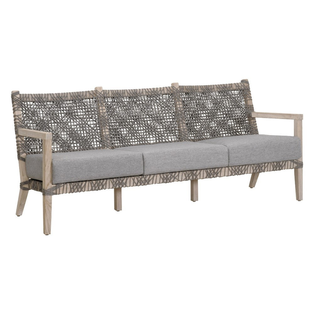 Outdoor Sofa, Gray Rope Woven and Solid Teak Wood Frame, 77 Inch
