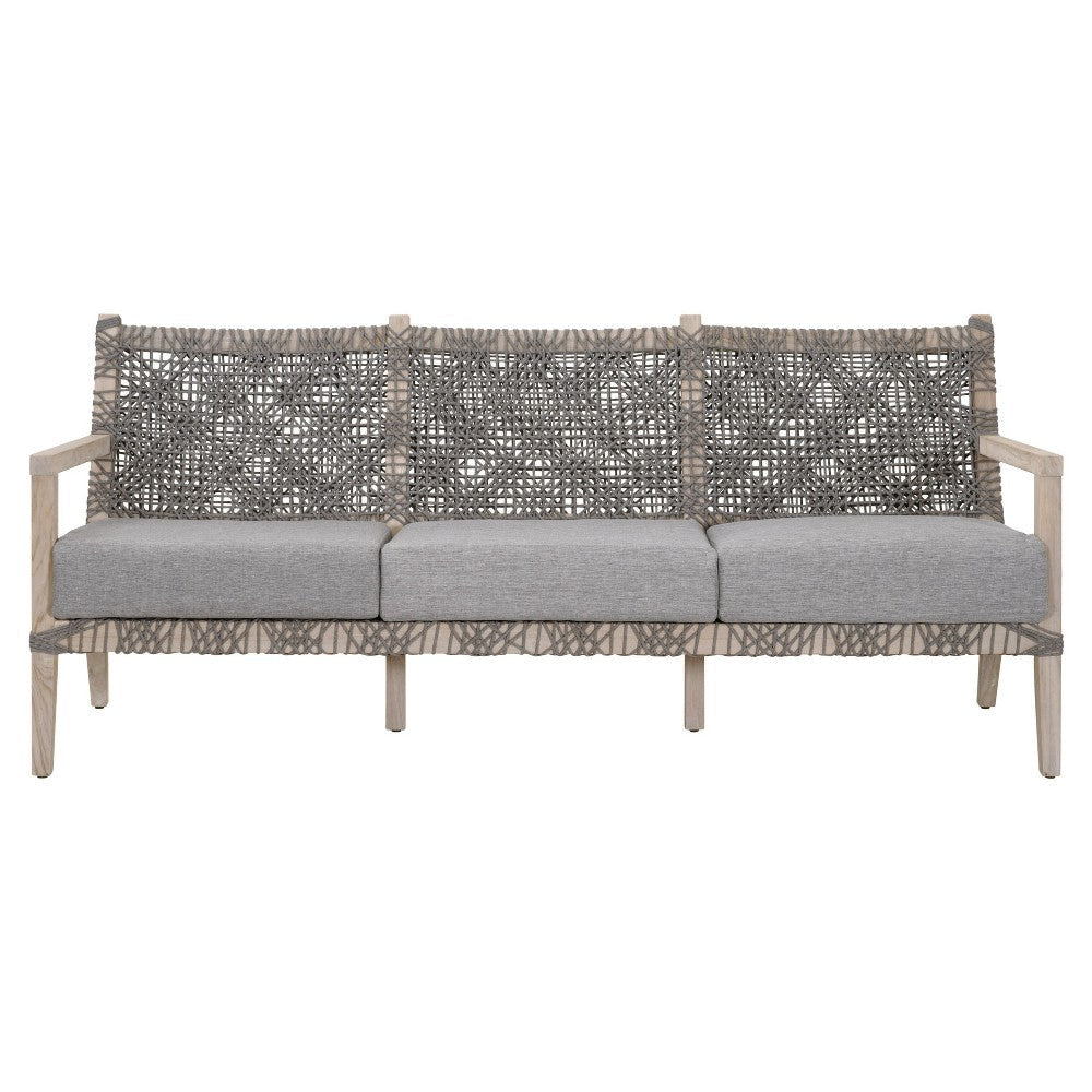 Outdoor Sofa Gray Rope Woven and Solid Teak Wood Frame 77 Inch BM327451