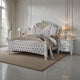 Antoine California King Bed, White Ivory Faux Leather Victorian Carved