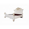 Antoine King Size Bed, Ivory Faux Leather Victorian Carved Pearl White
