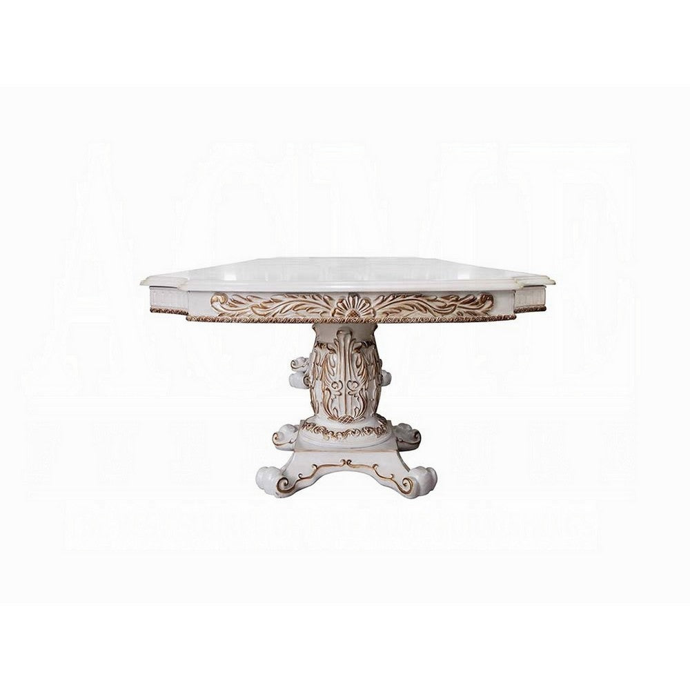 Antoine Dining Table, Carved Double Pedestal, 94-136 Inch, Pearl White