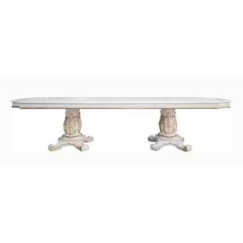 Antoine Dining Table, Double Pedestal, 84-120 Inch Antique Pearl White