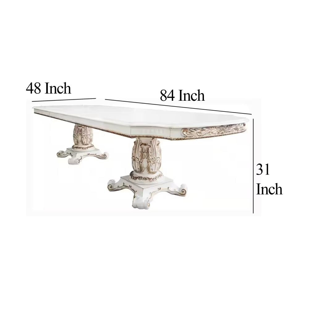 Antoine Dining Table Double Pedestal 84-120 Inch Antique Pearl White BM327546